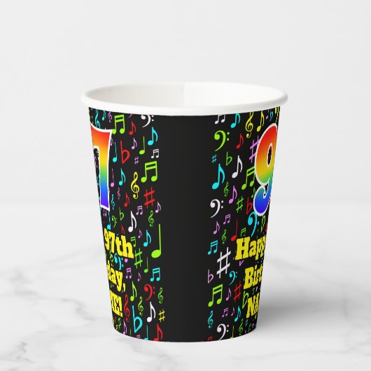 Gobelets En Papier 97e anniversaire : Fun Music Notes Motif, Rainbow  (Gauche)