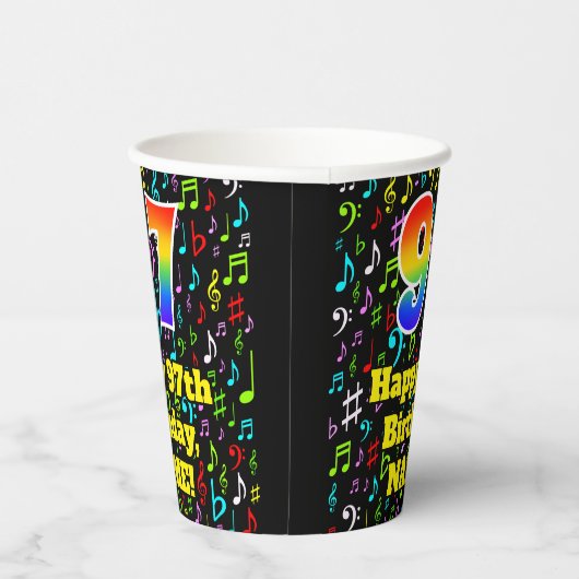 Gobelets En Papier 97e anniversaire : Fun Music Notes Motif, Rainbow  (Droite)