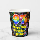 Gobelets En Papier 97ème anniversaire : Fun Fireworks Motif + Rainbow (Recto)