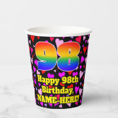 Gobelets En Papier 98e anniversaire : Amour Hearts Motif, Arc-en-ciel (Recto)