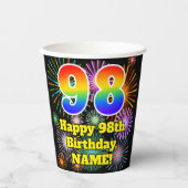 Gobelets En Papier 98e anniversaire : Fun Fireworks Motif + Rainbow 9 (Recto)