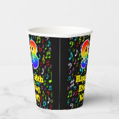 Gobelets En Papier 98e anniversaire : Fun Music Notes Motif, Rainbow  (Droite)