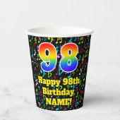 Gobelets En Papier 98e anniversaire : Fun Music Notes Motif, Rainbow  (Recto)