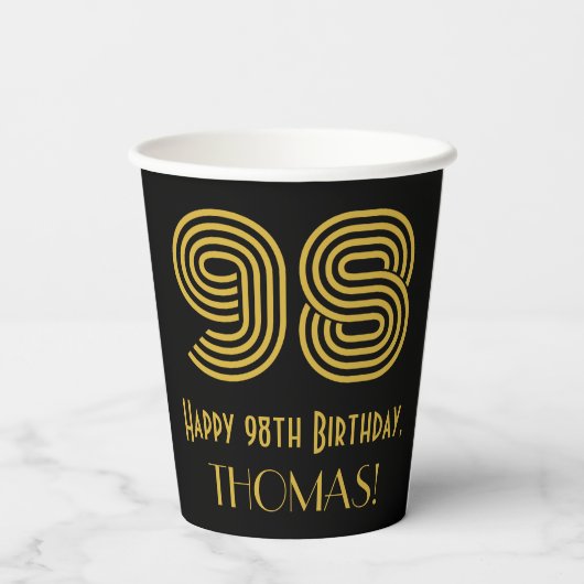 Gobelets En Papier 98th Birthday: Art Deco Inspired Look “98” & Name (Verso)