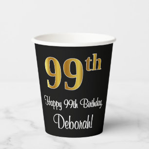 Gobelets En Papier 99e anniversaire - Elégant luxe Faux Gold Look #