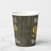 Gobelets En Papier 99e fête d'anniversaire — Faux Gold & Faux Wood Lo (Gauche)