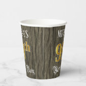 Gobelets En Papier 99e fête d'anniversaire — Faux Gold & Faux Wood Lo (Droite)