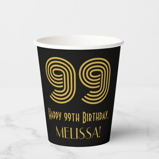Gobelets En Papier 99th Birthday: Art Deco Inspired Look “99” & Name (Recto)