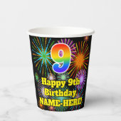 Gobelets En Papier 9e anniversaire : Fun Motif Fireworks + Rainbow 9 (Verso)