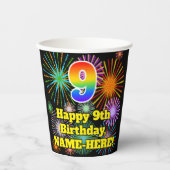 Gobelets En Papier 9e anniversaire : Fun Motif Fireworks + Rainbow 9 (Recto)