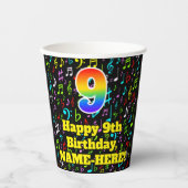 Gobelets En Papier 9e anniversaire : Fun Music Notes Motif, Rainbow 9 (Recto)