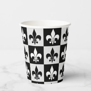 Gobelets En Papier à damiers Blanc Noir Fleur-De-Lis Motif