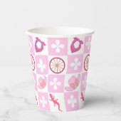 Gobelets En Papier À damiers cowgirl rose avec fleurs (Recto)