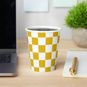 Gobelets En Papier à damiers moutarde jaune et blanc