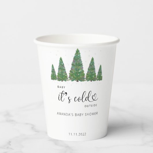 Gobelets En Papier À feuillage persistant bébé de Noël il fait froid  (Verso)