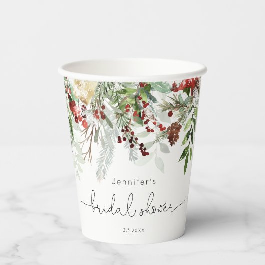 Gobelets En Papier À feuillage persistant et élégante douche nuptiale (Verso)