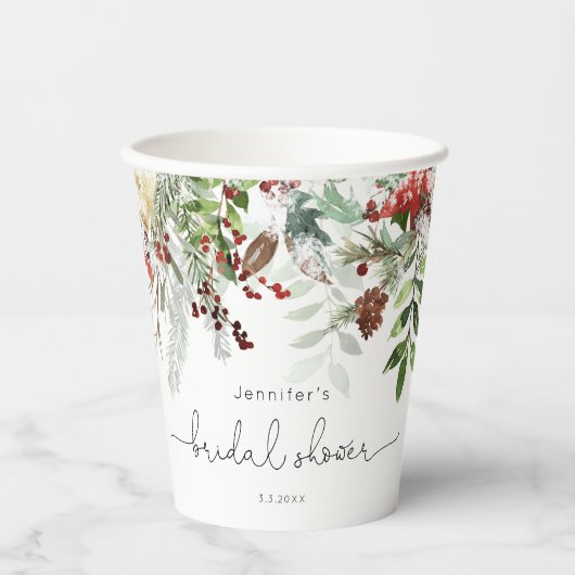 Gobelets En Papier À feuillage persistant et élégante douche nuptiale (Recto)