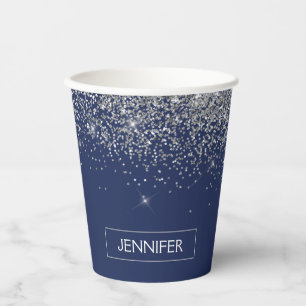 Gobelets en papier à monogramme avec paillettes bl