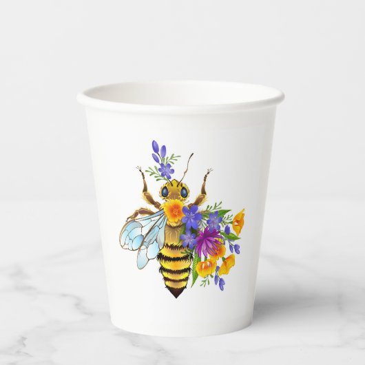 Gobelets En Papier abeille des fleurs avec plantes sauvages (Recto)