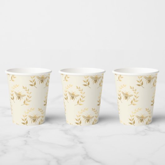 Gobelets En Papier Abeilles d'or sur la crème (Multi)