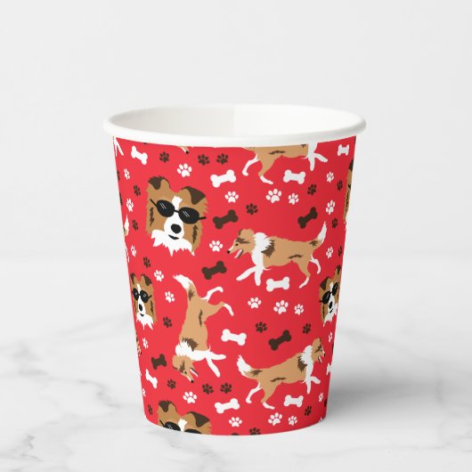 Gobelets En Papier Abris Shetland Sheepdog Collie Chien (Gauche)