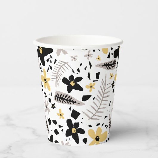 Gobelets En Papier Abstrait Gris jaune noir gris sans joint motif flo (Recto)