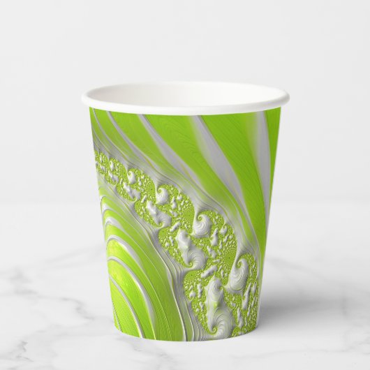 Gobelets En Papier Abstrait Moderne Lime Green Spiral Fractal (Verso)