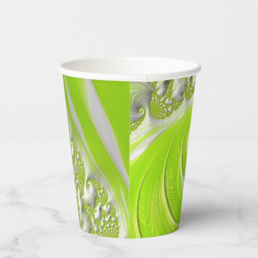 Gobelets En Papier Abstrait Moderne Lime Green Spiral Fractal (Droite)