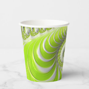 Gobelets En Papier Abstrait Moderne Lime Green Spiral Fractal
