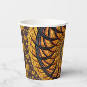 Gobelets En Papier Abstraite spirale noire et or Fractale