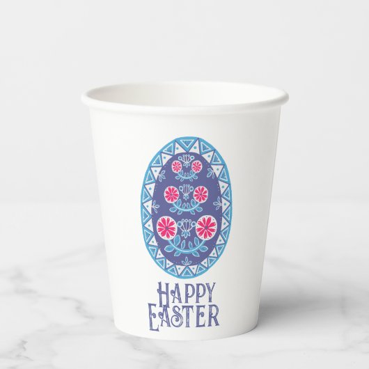 Gobelets En Papier Accent culturel vif Oeuf Pysanka ukrainien bleu (Verso)