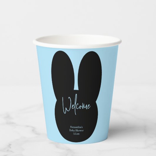 Gobelets En Papier Accueil simple baby shower de lapin noir (Recto)