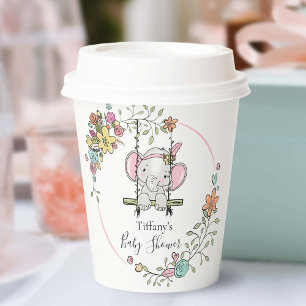 Gobelets En Papier Adorable bébé éléphant fille Baby shower floral