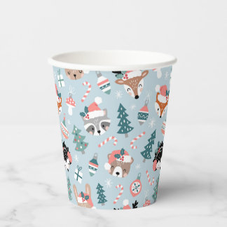 Gobelets En Papier Adorable Bois Noël Animal Visages Motif