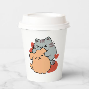 Gobelets En Papier Adorable chat et chien Hug - Meow & Woof Design