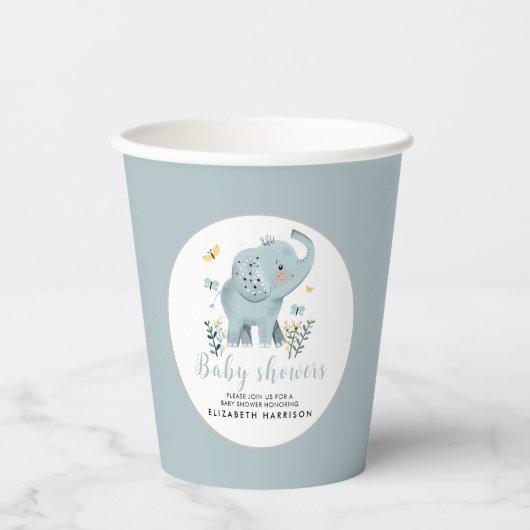 Gobelets En Papier adorable Elephant Blue Baby Boy Douche (Recto)