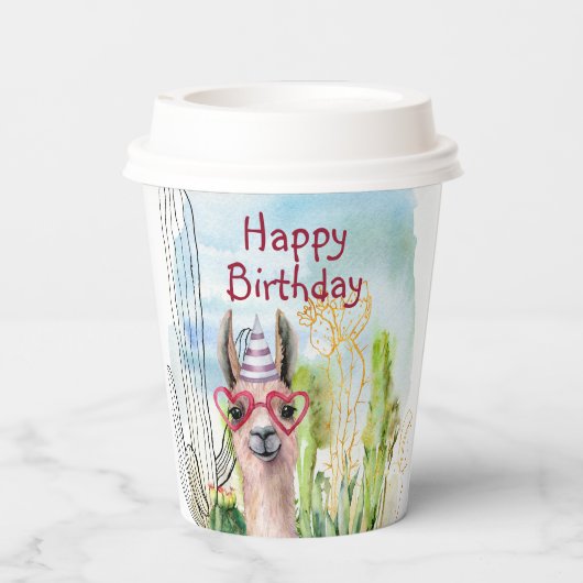 Gobelets En Papier Adorable Llama d'anniversaire (Verso)