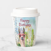 Gobelets En Papier Adorable Llama d'anniversaire (Recto)