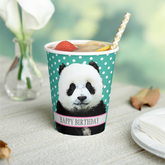 Gobelets En Papier Adorable Panda Bear Enfant's Joyeux Anniversaire A (Insitu)