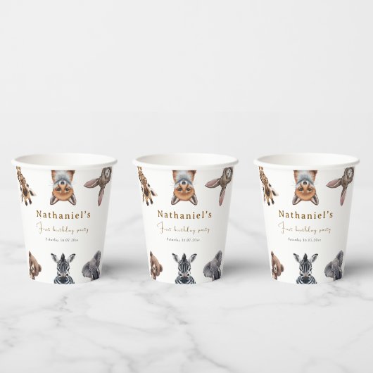 Gobelets En Papier Adorable Safari forêt Animaux Anniversaire (Multi)