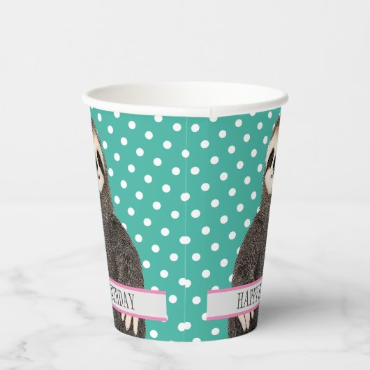 Gobelets En Papier Adorable Sloth Turquoise L'heureux animal d'annive (Droite)