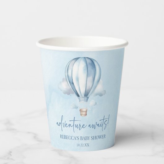 Gobelets En Papier Adventure Attend ! Baby shower Blue Hot Air Balloo (Verso)