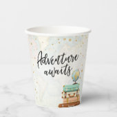 Gobelets En Papier Adventure Await Travel Gold Confetti Baby shower (Recto)