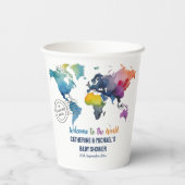 Gobelets En Papier Adventure Await World Map Baby shower de voyage (Verso)