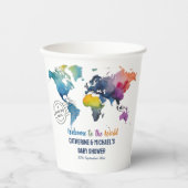 Gobelets En Papier Adventure Await World Map Baby shower de voyage (Recto)