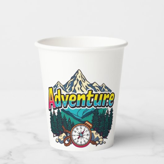 Gobelets En Papier Adventure Mountain – Outdoor Hiking Nature Design (Recto)