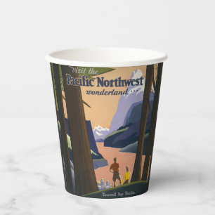 Gobelets En Papier Affiche de voyage vintage Pacific Northwest 1925 T