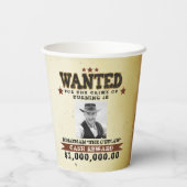 Gobelets En Papier Affiche Recherchée Cowboy Anniversaire (Verso)