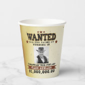 Gobelets En Papier Affiche Recherchée Cowboy Anniversaire (Recto)