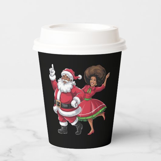 Gobelets En Papier African Père Noël Mme Claus Dansant Noël américain (Recto)